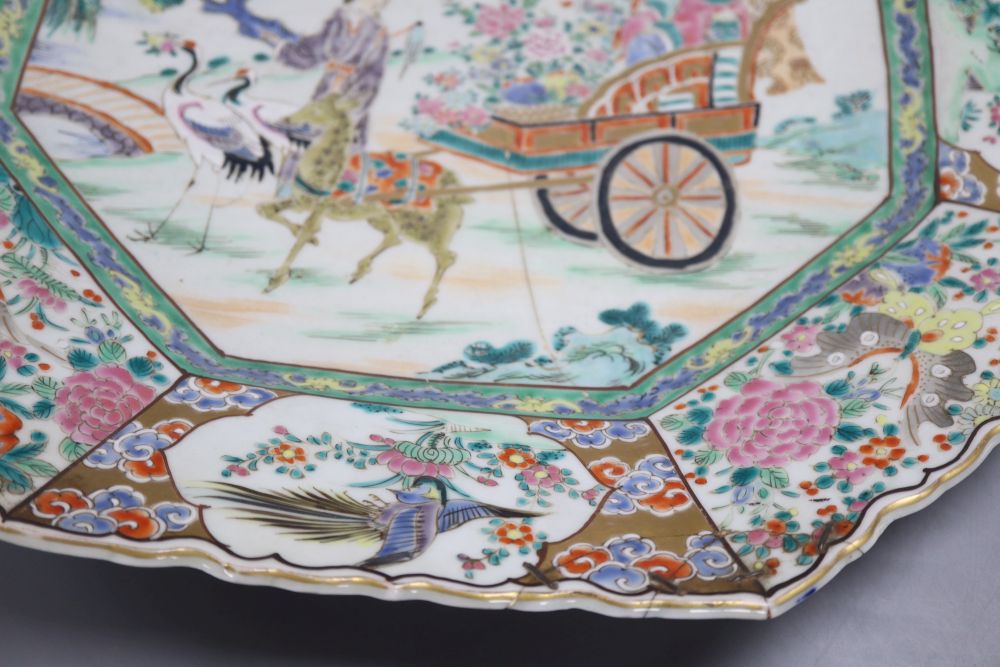 A Japanese famille rose charger, 46cm sq.